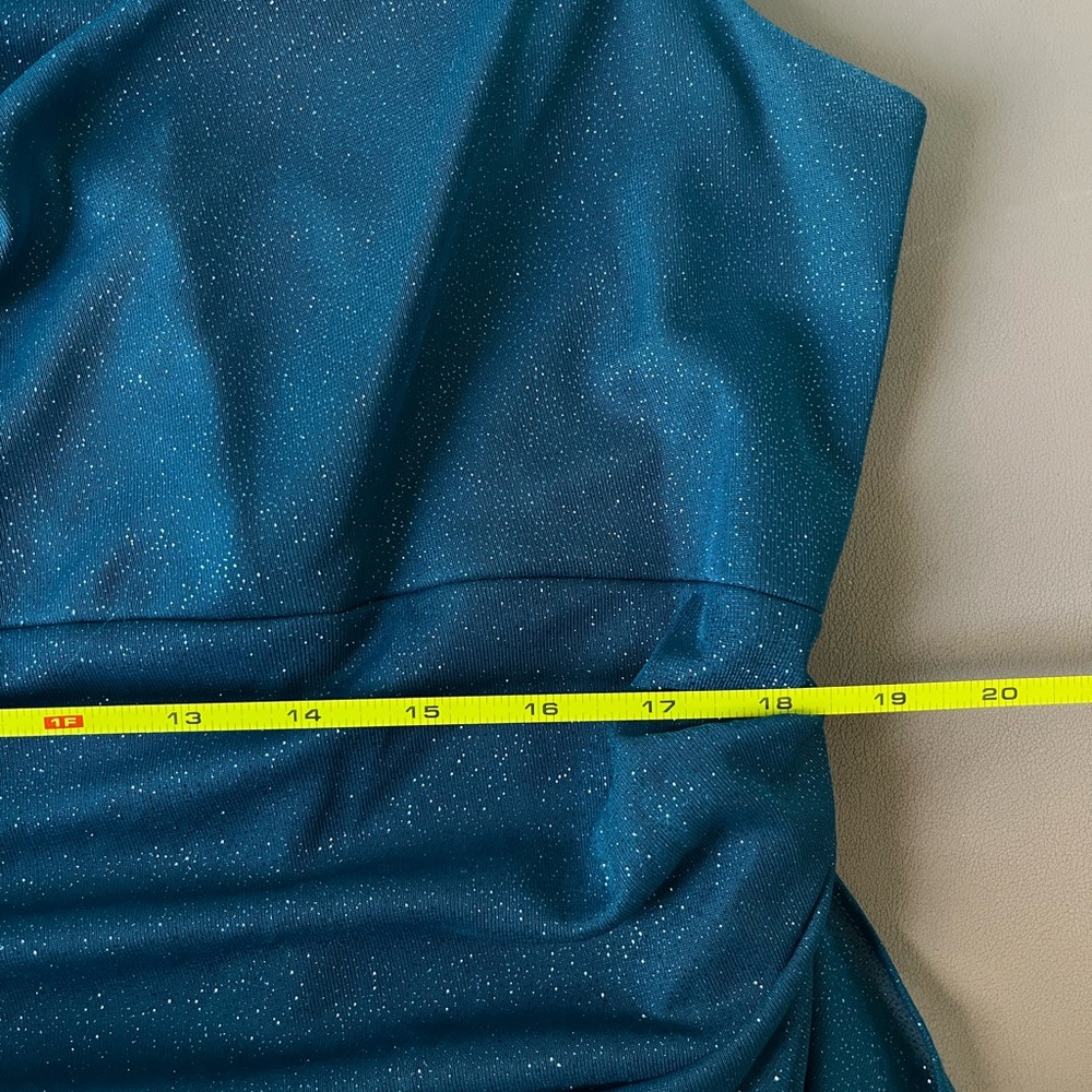 Alex Evenings Blue Ruched Asymmetrical Maxi Dress - Picture 5 of 9